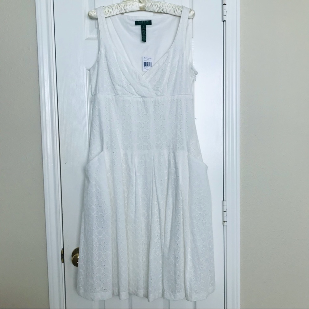 NWT Lauren Ralph Lauren White Cotton Eyelet Sundress Size 10